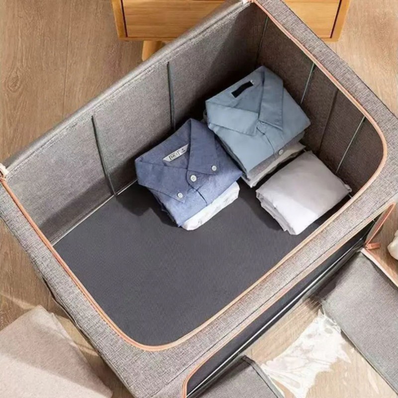 Cutie Depozitare Multifunctionala, cu Cadru Metalic, Fermoar Dublu și Ferestre Transparente, Naimeed D7653, dimensiuni 50x40x33cm, Gri inchis