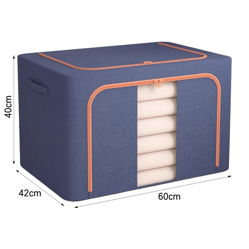 Cutie Depozitare Multifunctionala, cu Cadru Metalic, Fermoar Dublu și Ferestre Transparente, Naimeed D7648, dimensiuni 60x42x40cm, Albastru