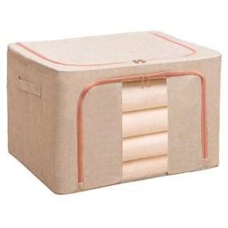 Cutie Depozitare Multifunctionala, cu Cadru Metalic, Fermoar Dublu și Ferestre Transparente, Naimeed D7651, dimensiuni 50x40x33cm, Crem