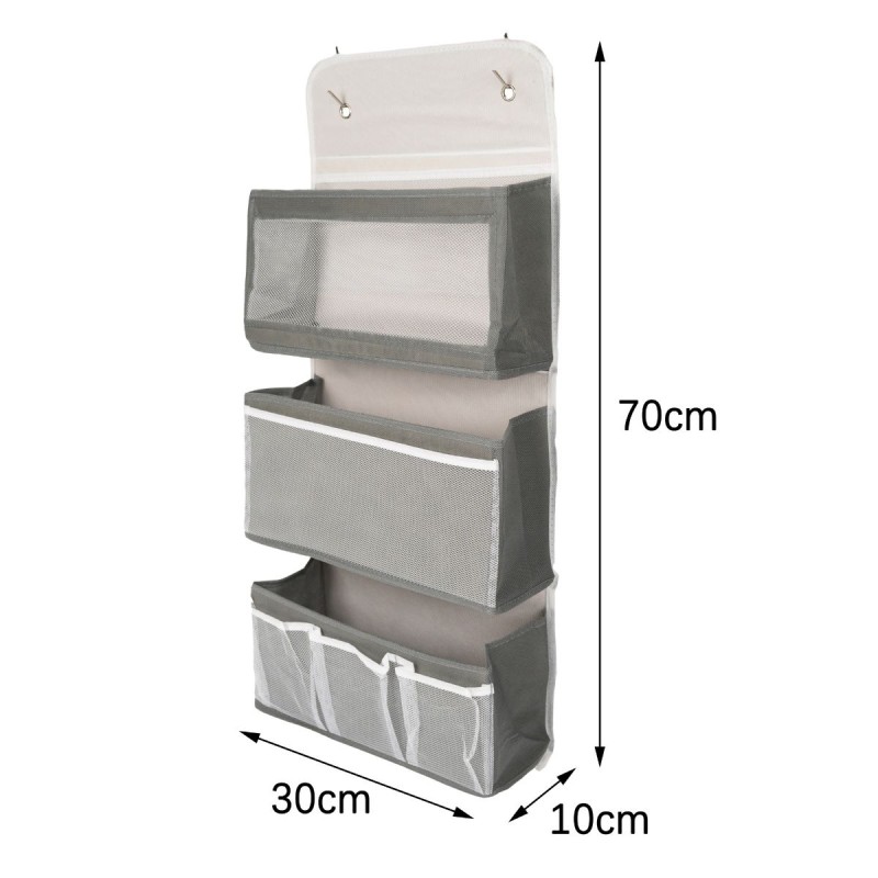 Organizator Suspendat Multifunctional, 7 spatii depozitare, Naimeed D7685, dimensiuni 10x30x70cm, Alb/Gri