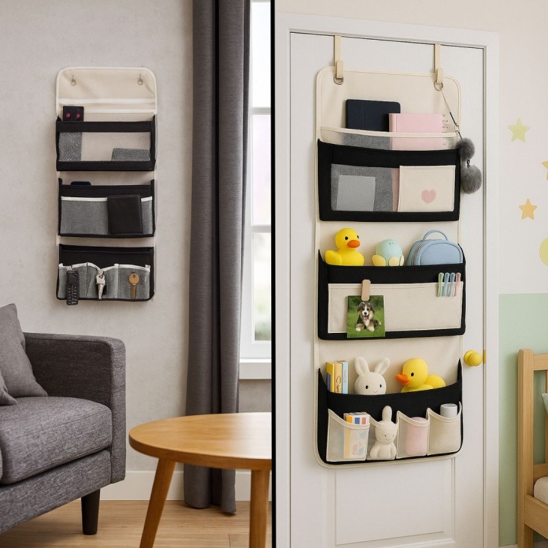 Organizator Suspendat Multifunctional, 7 spatii depozitare, Naimeed D7684, dimensiuni 10x30x70cm, Alb/Negru