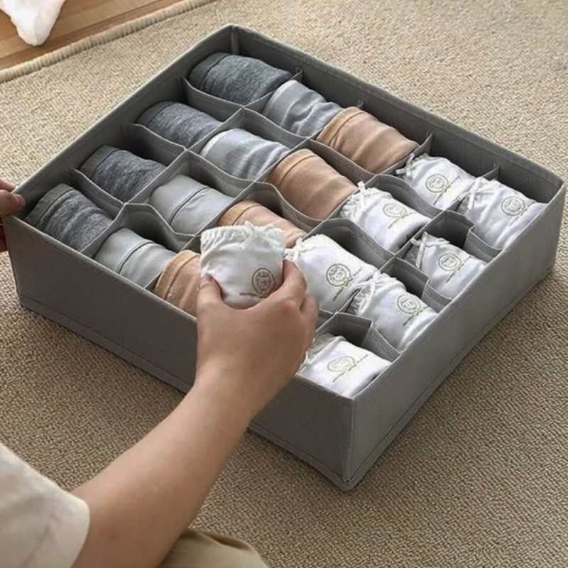 Organizator pliabil de dulap sau sertar, 20 compartimente, Naimeed D7683, Dimensiuni 30x30x10 cm, Gri