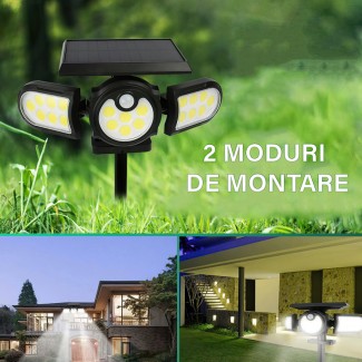 Lampa solara, cu senzor de miscare, lumina LED, acumulator, Naimeed D4319, COB 140 LED-uri