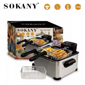 Friteuza Sokany HD-3501, 2100W, 5L, Termostat reglabil, Negru/Inox