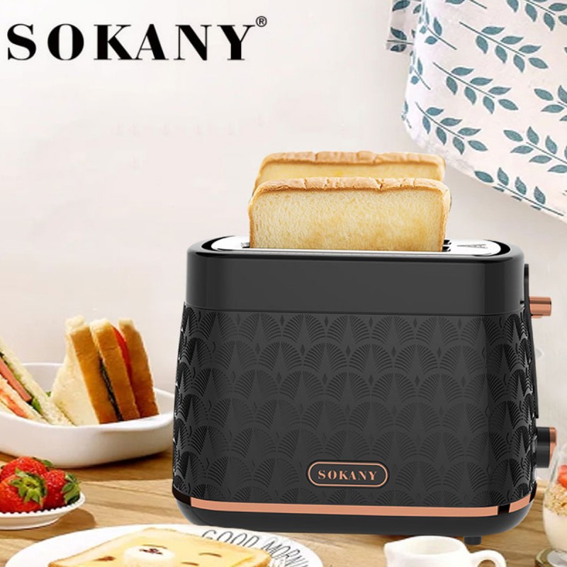 Prajitor de paine Sokany SK-033, 930W, 2 felii, Grad de rumenire ajustabil, Functie dezghetare, Negru