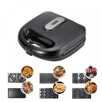 Sandwich maker 6 in 1 Sokany SK-908, 750 W, 6 placi detasabile anti-aderente, Negru