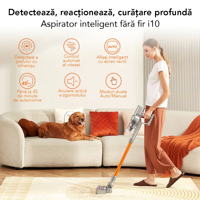 Aspirator Vertical Inteligent Liectroux i10(D6813), ecran LED, autonomie 45 de minute, capacitate 1.1L, 1130x240x220mm, Gri Aspirator Vertical Inteligent Liectroux i10(D6813), ecran LED, autonomie 45 de minute, capacitate 1.1L, 1130x240x220mm, Gri