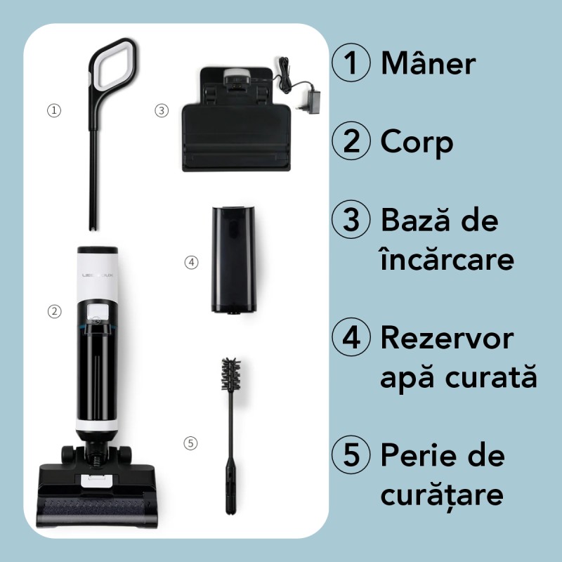 Aspirator Vertical cu mop, Inteligent Liectroux i7PRO(D6820), ghid vocal, autonomie 35 de minute, rezervor de apa murdara 800ml, rezervor apa curata 600ml, 1150x280x210mm,  Negru