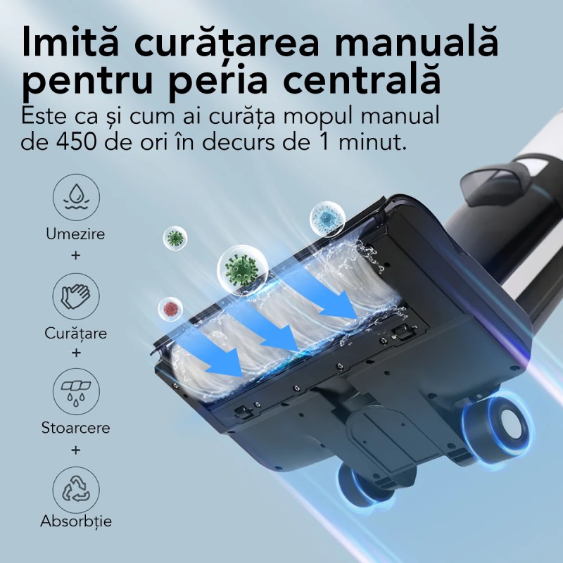 Aspirator Vertical cu mop, Inteligent Liectroux i7PRO(D6820), ghid vocal, autonomie 35 de minute, rezervor de apa murdara 800ml, rezervor apa curata 600ml, 1150x280x210mm,  Negru