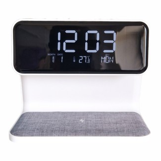 Ceas digital cu incarcator wireless incorporat, lumina de veghe reglabila, Naimeed D6063, Alb, 180x150x103mm Ceas digital cu incarcator wireless incorporat, lumina de veghe reglabila, Naimeed D6063, Alb, 180x150x103mm