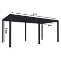 Pergola bioclimatica, iluminare LED, aluminiu, acoperis motorizat, Naimeed D6787, 600x300x250cm, Negru