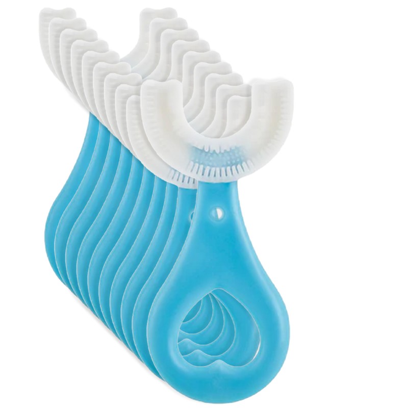 Set 10 periute de dinti Naimeed D4376-Blue-Inima, in forma de U pentru copii, design pentru curatarea dintilor la 360°, Albastru