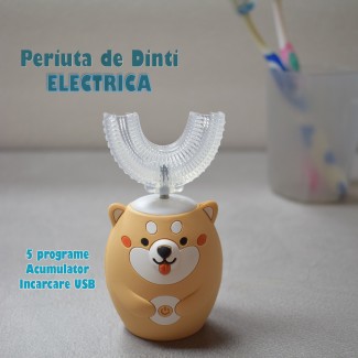 Periuta de dinti electrica U-shape, 5 programe, pentru Copii 3-12 ani, Naimeed D4370, acumulator, incarcare USB, Crem