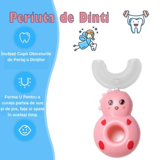 Periuta de Dinti Circulara U-shape, pentru Copii 2-12 ani, Naimeed D4372, Roz Periuta de Dinti Circulara U-shape, pentru Copii 2-12 ani, Naimeed D4372, Roz