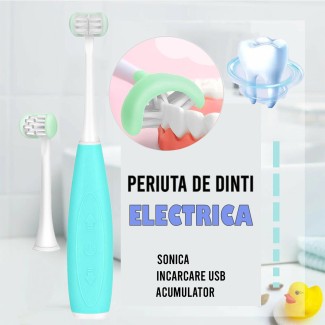 Periuta de dinti electrica U-shape, Sonica, 5 programe,  6-14 ani, Naimeed D4373, acumulator, incarcare USB, Blue