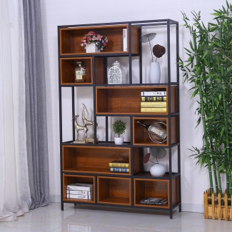 Biblioteca cu 8 compartimente, Naimeed P01-120, Negru/Stejar Rustic Biblioteca cu 8 compartimente, Naimeed P01-120, Negru/Stejar Rustic