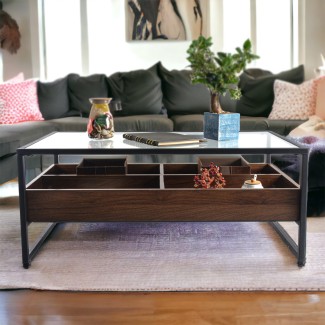 Masuta de cafea, blat din sticla, 4 compartimente, Naimeed N-175, Stejar Inchis, 100x55x42cm Masuta de cafea, blat din sticla, 4 compartimente, Naimeed N-175, Stejar Inchis, 100x55x42cm