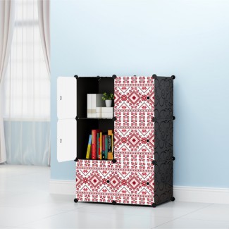 Dulap modular din plastic cu schelet metalic, imprimeu traditional, Naimeed D3422N, culoare Negru, 111x75x37 cm