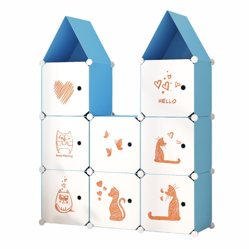 Dulap Modular, camera copii, 8 usi, Naimeed D6593, Albastru, 128x110x37cm