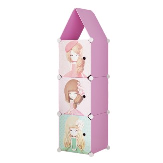 Dulap Modular, camera copii, 3 usi, Naimeed D6605, Roz, 128x37x37 cm