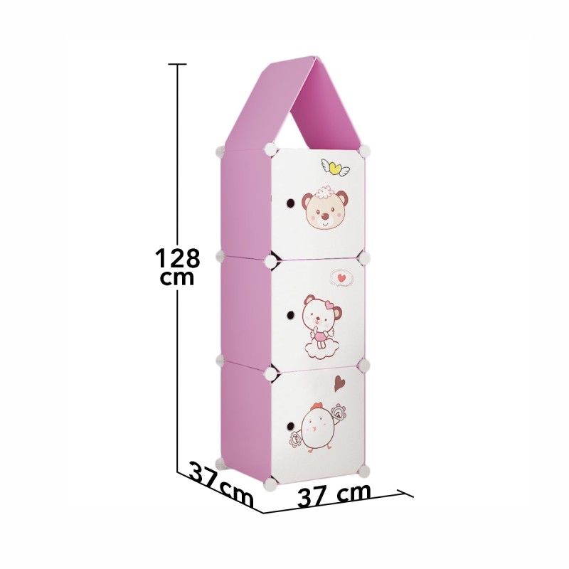 Dulap Modular, camera copii, 3 usi, Naimeed D6606, Roz, 128x37x37 cm