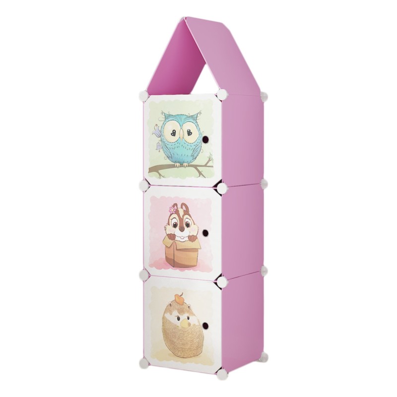 Dulap Modular, camera copii, 3 usi, Naimeed D6607, Roz, 128x37x37 cm