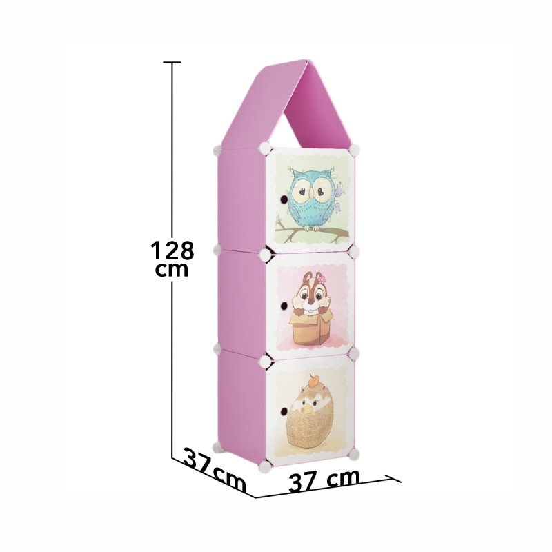 Dulap Modular, camera copii, 3 usi, Naimeed D6607, Roz, 128x37x37 cm