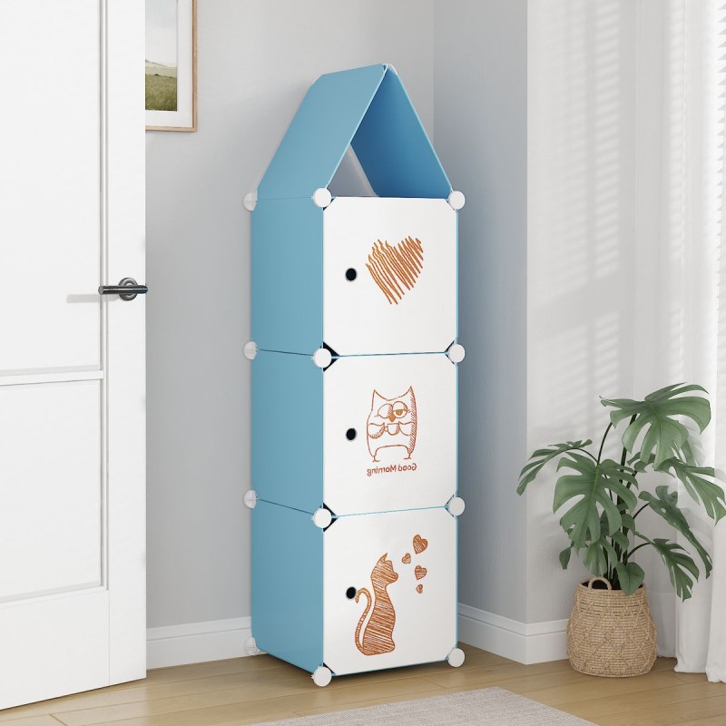 Dulap Modular, camera copii, 3 usi, Naimeed D6608, Albastru, 128x37x37 cm