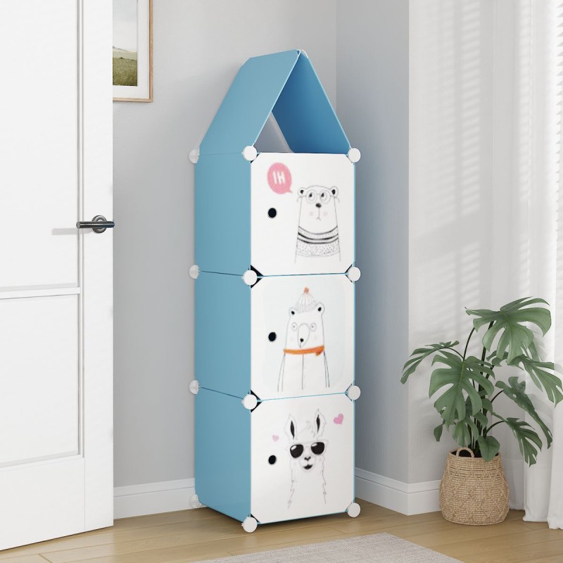 Dulap Modular, camera copii, 3 usi, Naimeed D6610, Albastru, 128x37x37 cm