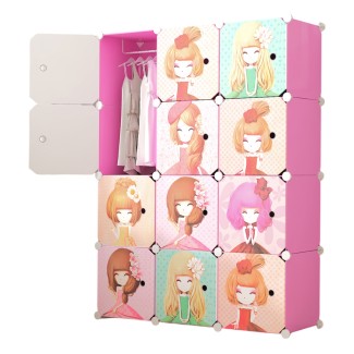 Dulap Modular, camera copii, 12 usi, Naimeed D6617, Roz, 147x110x37 cm