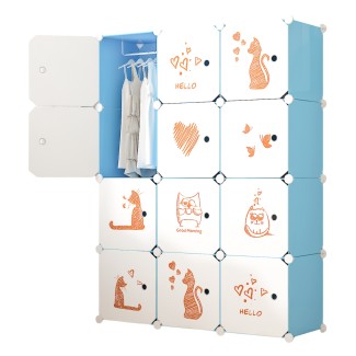 Dulap Modular, camera copii, 12 usi, Naimeed D6621, Albastru, 147x110x37 cm