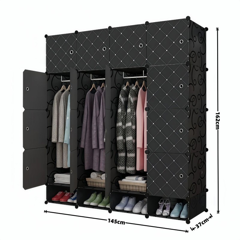 Dulap Modular, 16 Usi, Naimeed D7135, 162x145x37cm, Negru Dulap Modular, 16 Usi, Naimeed D7135, 162x145x37cm, Negru