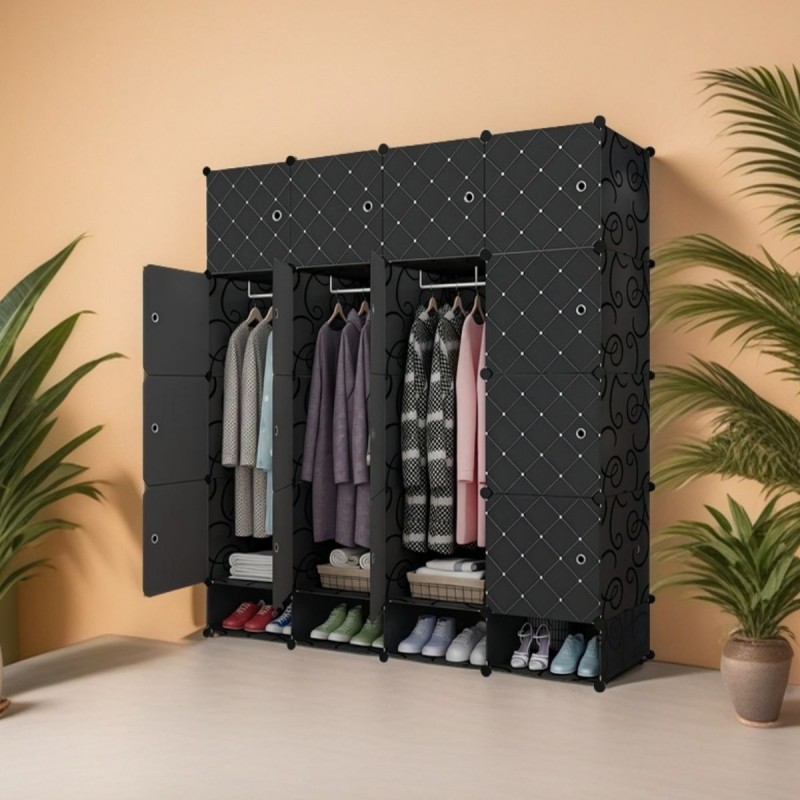 Dulap Modular, 16 Usi, Naimeed D7135, 162x145x37cm, Negru Dulap Modular, 16 Usi, Naimeed D7135, 162x145x37cm, Negru