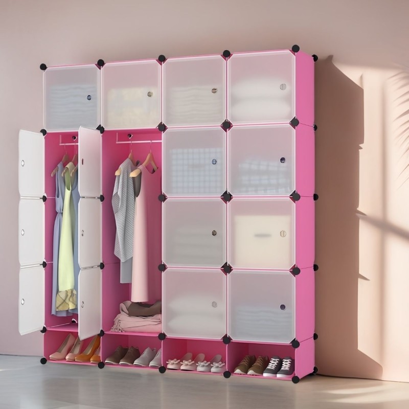 Dulap Modular, 16 Usi, Naimeed D7140, 162x145x37cm, Roz Dulap Modular, 16 Usi, Naimeed D7140, 162x145x37cm, Roz