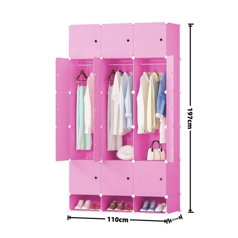Dulap Modular, 15 Usi, Naimeed, D7144, 197x110x37cm, Roz Dulap Modular, 15 Usi, Naimeed, D7144, 197x110x37cm, Roz