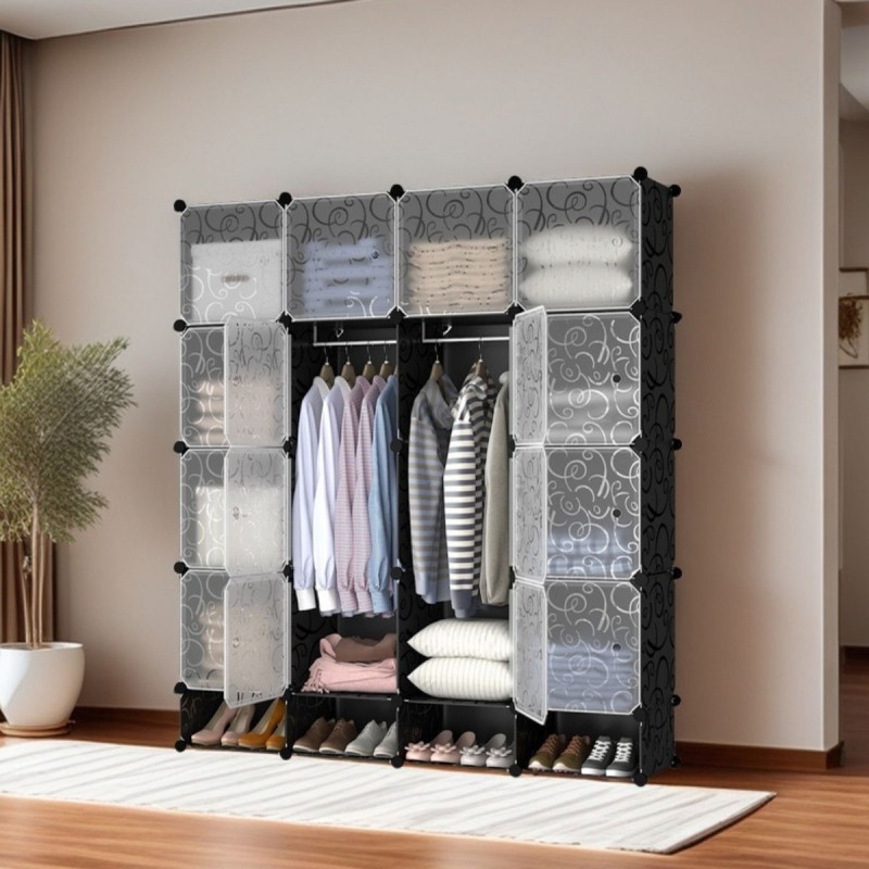 Dulap Modular, 16 Usi, Naimeed D7148, 162x145x37cm, Negru Dulap Modular, 16 Usi, Naimeed D7148, 162x145x37cm, Negru