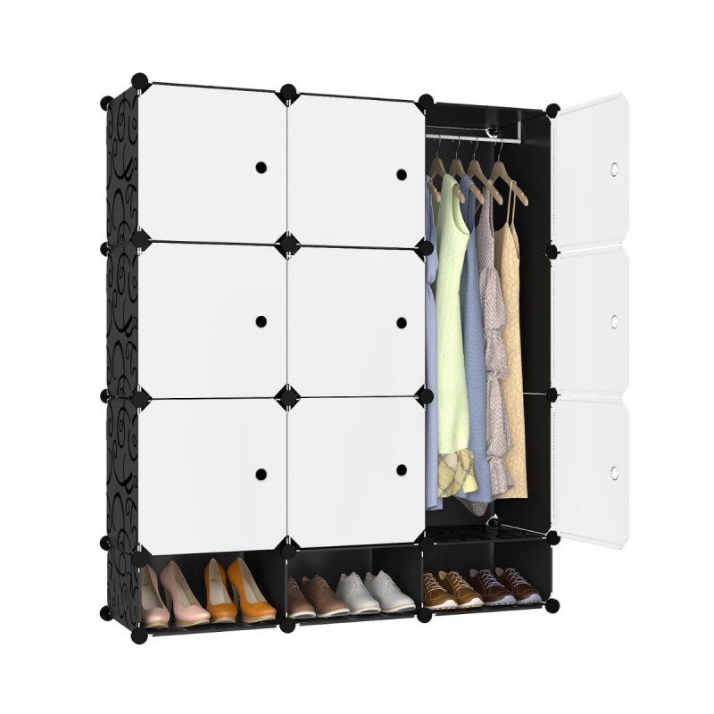 Dulap Modular, 9 Usi, Naimeed D7165, 127x110x37cm , Negru