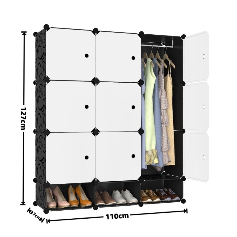 Dulap Modular, 9 Usi, Naimeed D7165, 127x110x37cm , Negru