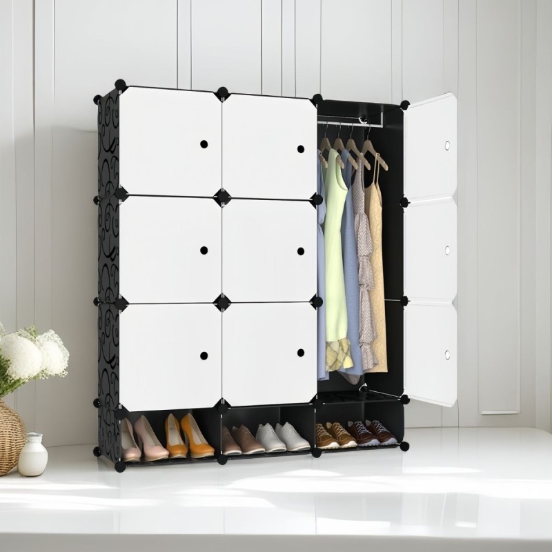 Dulap Modular, 9 Usi, Naimeed D7165, 127x110x37cm , Negru