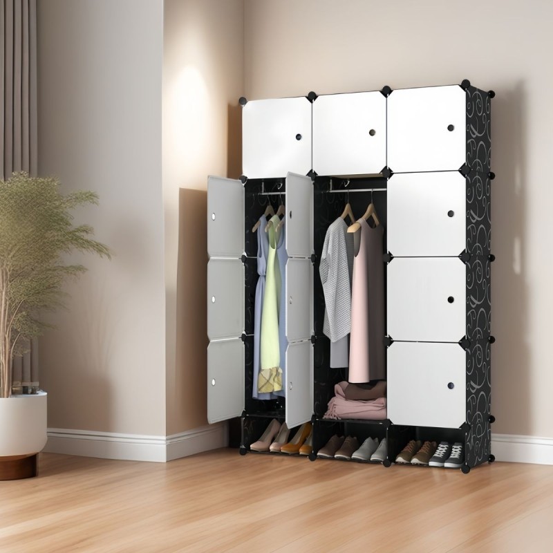 Dulap Modular, 12 Usi, Naimeed D7166, 162x110x37cm, Negru