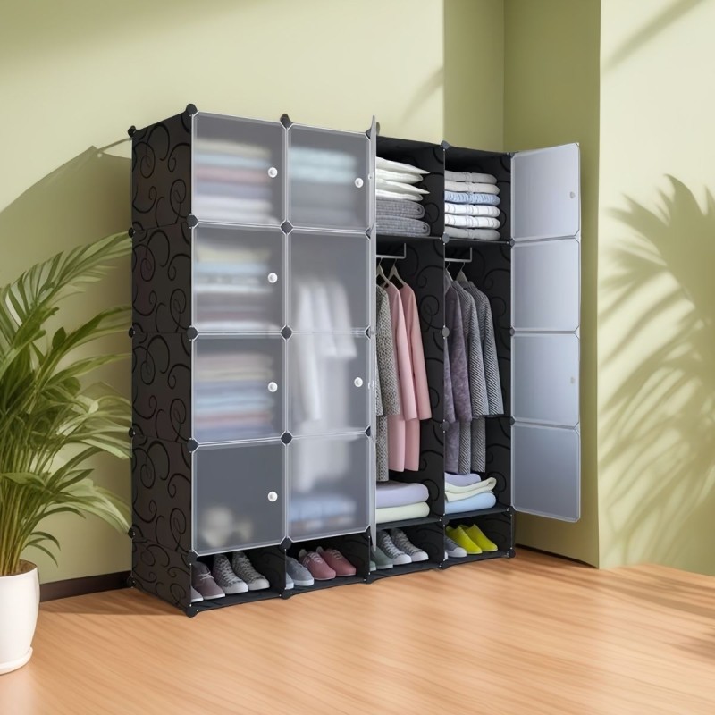 Dulap Modular, 16 Usi, Naimeed D7167, 162x145x37cm, Negru Dulap Modular, 16 Usi, Naimeed D7167, 162x145x37cm, Negru