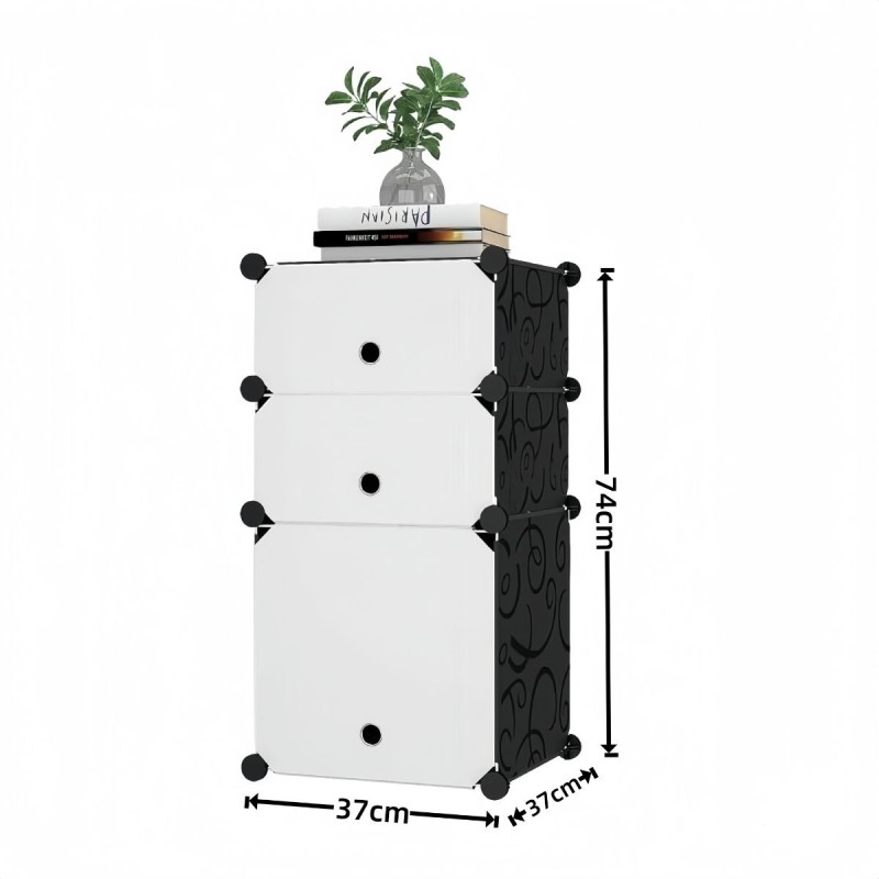 Dulap Modular, 3 Usi, Naimeed D7891, 74x37x37cm , Alb/Negru