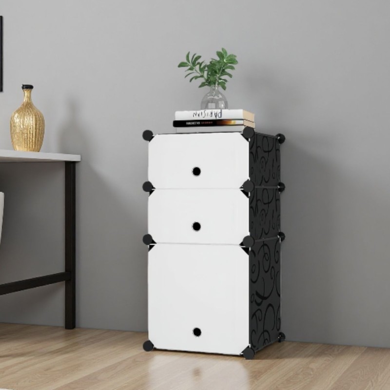 Dulap Modular, 3 Usi, Naimeed D7891, 74x37x37cm , Alb/Negru