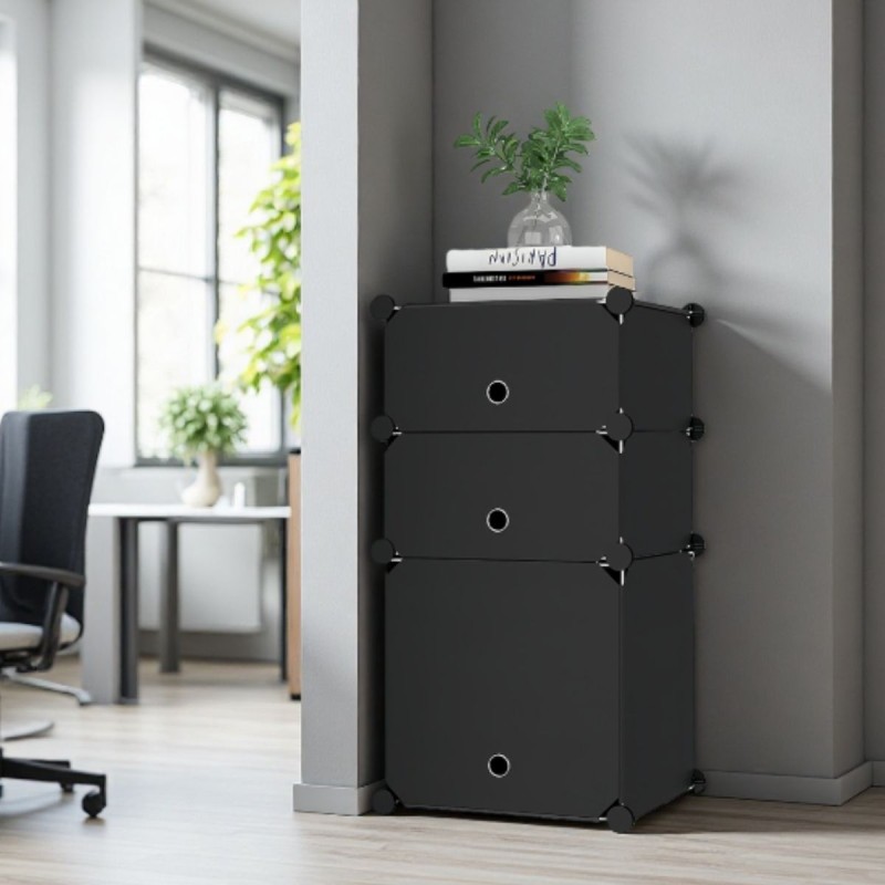 Dulap Modular, 3 Usi, Naimeed D7893, 74x37x37cm , Alb/Negru