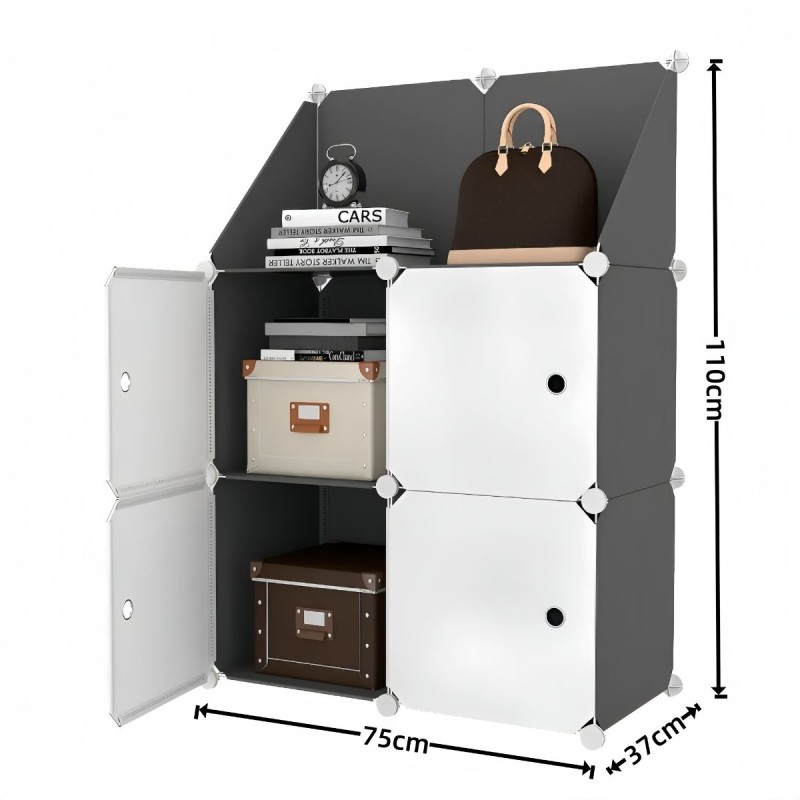 Dulap Modular, 4 Usi, Naimeed D7896, 110x75x37cm , Alb/Negru