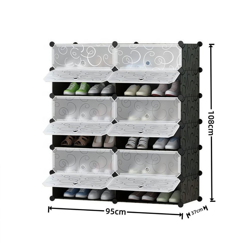 Pantofar Modular, 12 usi, Naimeed D7912, 37x95x108cm, Negru