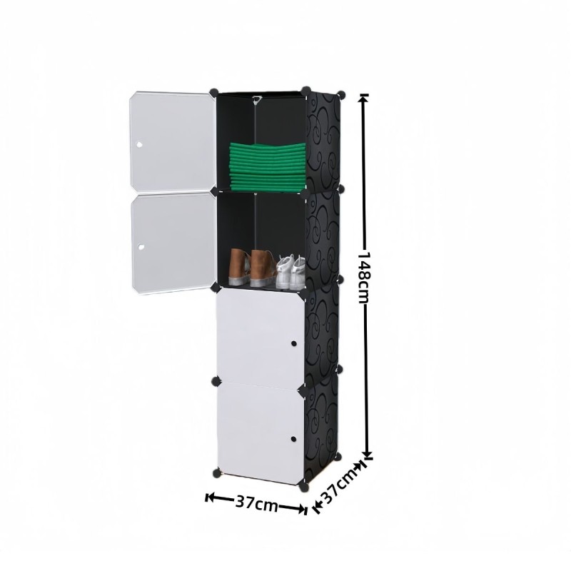 Dulap/Pantofar Modular, 4 usi, Naimeed D7919, 37x37x148cm, Alb/Negru