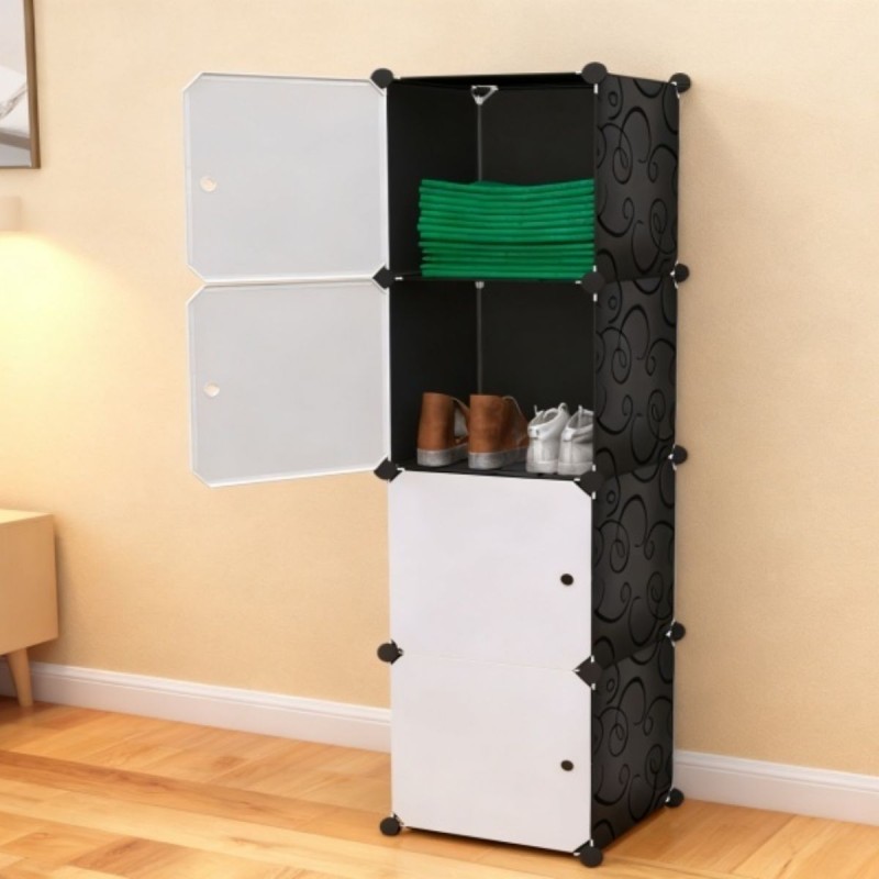 Dulap/Pantofar Modular, 4 usi, Naimeed D7919, 37x37x148cm, Alb/Negru