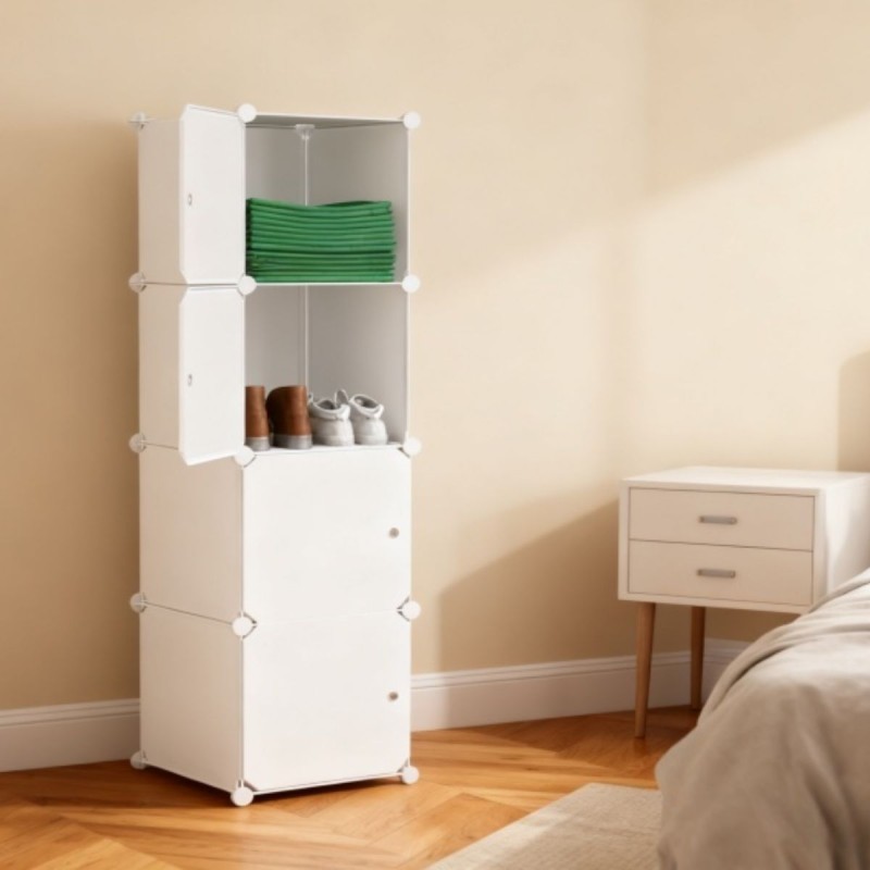 Dulap/Pantofar Modular, 4 usi, Naimeed D7921, 37x37x148cm, Alb