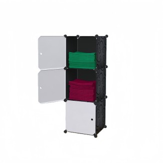 Dulap/Pantofar Modular, 3 usi, Naimeed D7922, 37x37x110cm, Alb/Negru